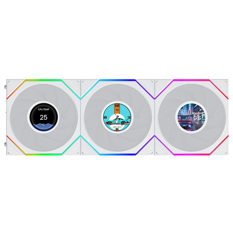 Lian Li Uni Fan TL 1.8in LCD Flex 2.4GHz Wireless 120mm Reverse Blade ARGB Fan 3 Pack - White (12RTLLCD1F3W)
