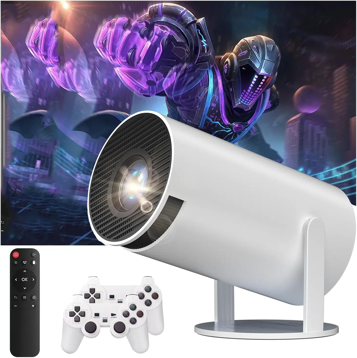 Projector Game Console 2 in 1 with Dual Wireless Controllers Android 11 TV OS 4K HD Support WiFi 6 180 Degree Rotatable Portable Home Cinema, VELORICA