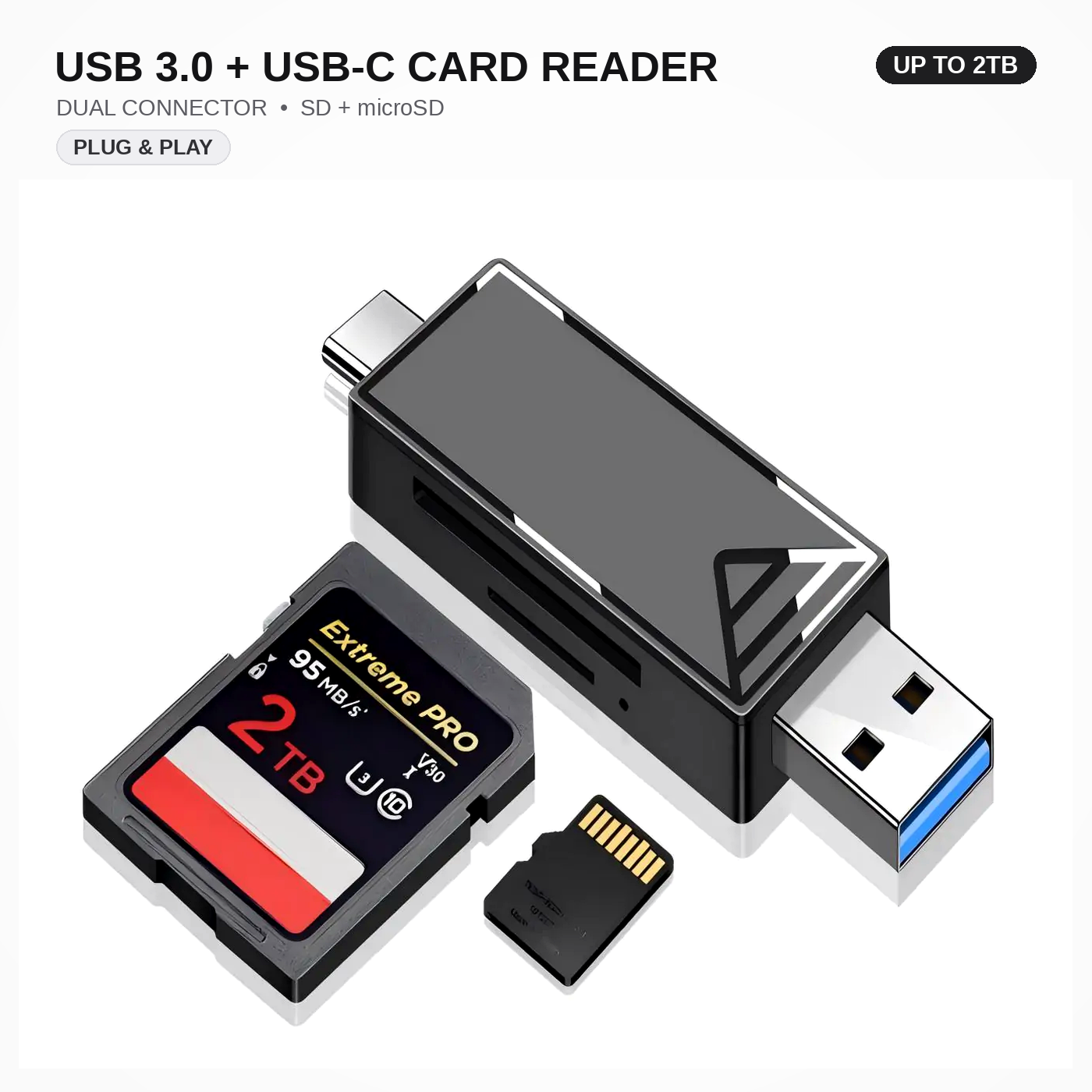 USB 3.0 A/C SD & micro SD Card Reader, Dual Connector Memory Card Reader for Phone/Tablet/Laptop