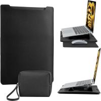 13-14 Inch Waterproof PU Leather Laptop Sleeve with Stand, Protective Case for MacBook Air/Pro, iPad, HP Dell Surface Laptops, Black