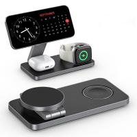 Foldable 3-in-1 MagSafe Wireless Charging Station 15W Qi Aluminium Dock for iPhone Apple Watch AirPods Black