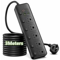 3M Power Strip Surge Protected, 5 AU Sockets Independent Switches PD30W USB-A USB-C Wall Mount Power Board for Household Office Black
