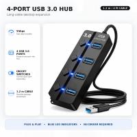 USB Hub 3.0, 4-Port High-Speed Splitter 1.2m, USB Expansion Hub for Laptop/Desktop/PC, Black