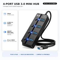 USB Hub 3.0, 4-Port High-Speed Splitter 30cm, USB Expansion Hub for Laptop/Desktop/PC, Black