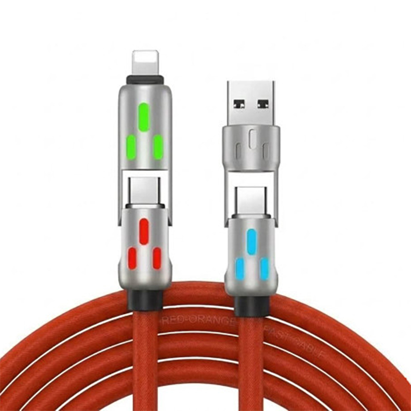 Generic 4 in 1 RGB USB Type-A + 8 Pin and USB Type-C Cable - Orange 1m (CB-4IN1-Orange)