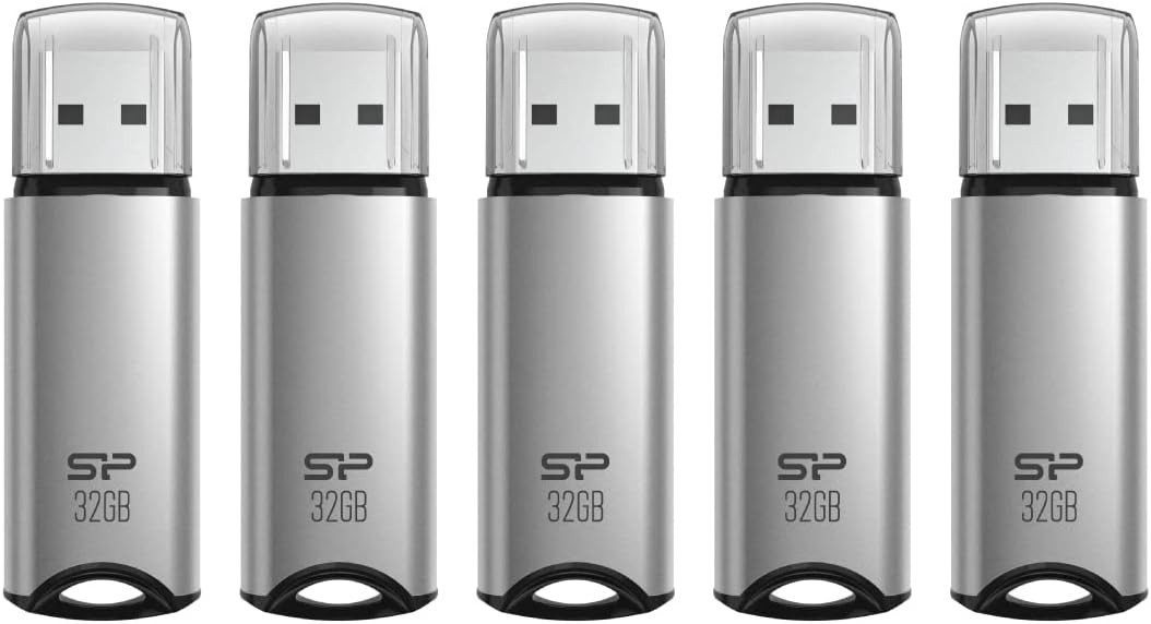 Silicon Power 32GB Marvel M02 USB 3.2 Gen 1 Flash Drive - Silver (5-Pack) - S5032GBUF3M02V1SAC