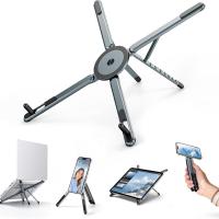 3-in-1 Portable Laptop Stand with Magnetic Phone Holder, Grey | Augearix
