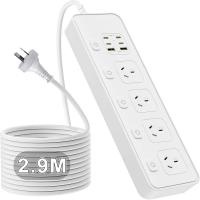 2.9M Australian Power Board with Independent Switches, 4 AU Sockets + 2 USB-A + 4 USB-C Ports, 3000W Flame Resistant Wall Mount Power Strip-White