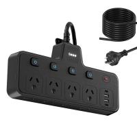 2M AU Power Strip, 12-in-1 Surge Protected, Individual Switches, RGB Touch Night Light, USB-A USB-C, 2500W - Black | Augearix