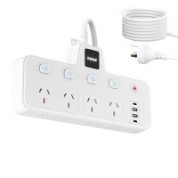 2M AU Power Strip, 12-in-1 Surge Protected, Individual Switches, RGB Touch Night Light, USB-A USB-C, 2500W - White | Augearix