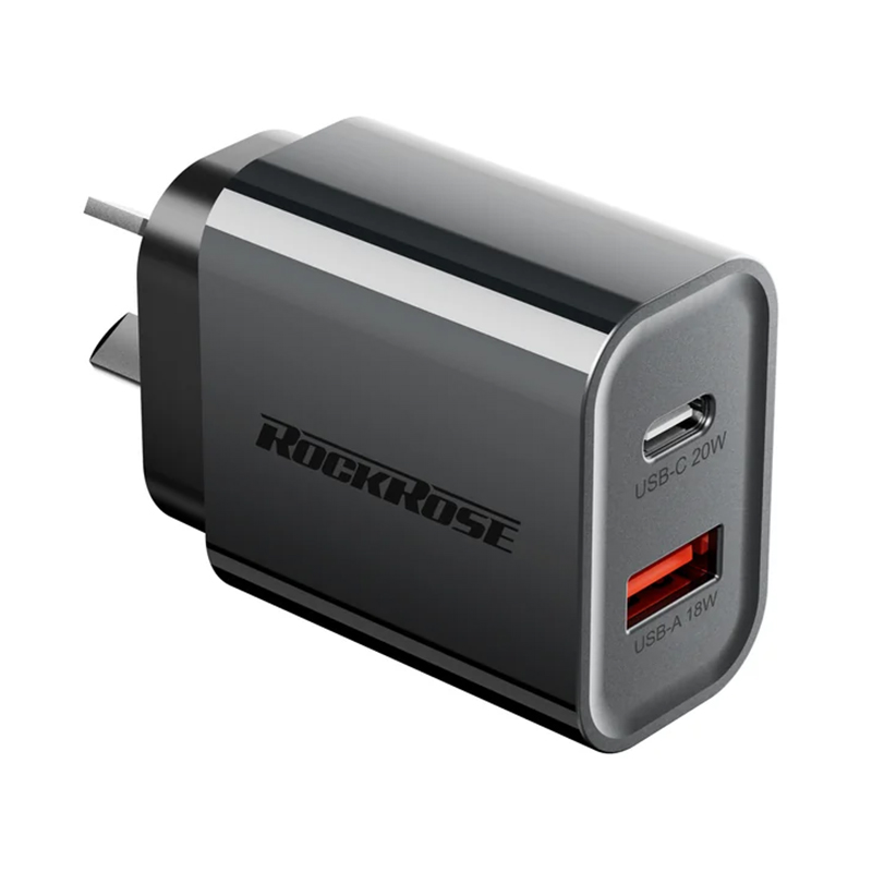 RockRose 20W Infinito G20 Dual Port Fast Charger Adapter - Black (RRTC55)