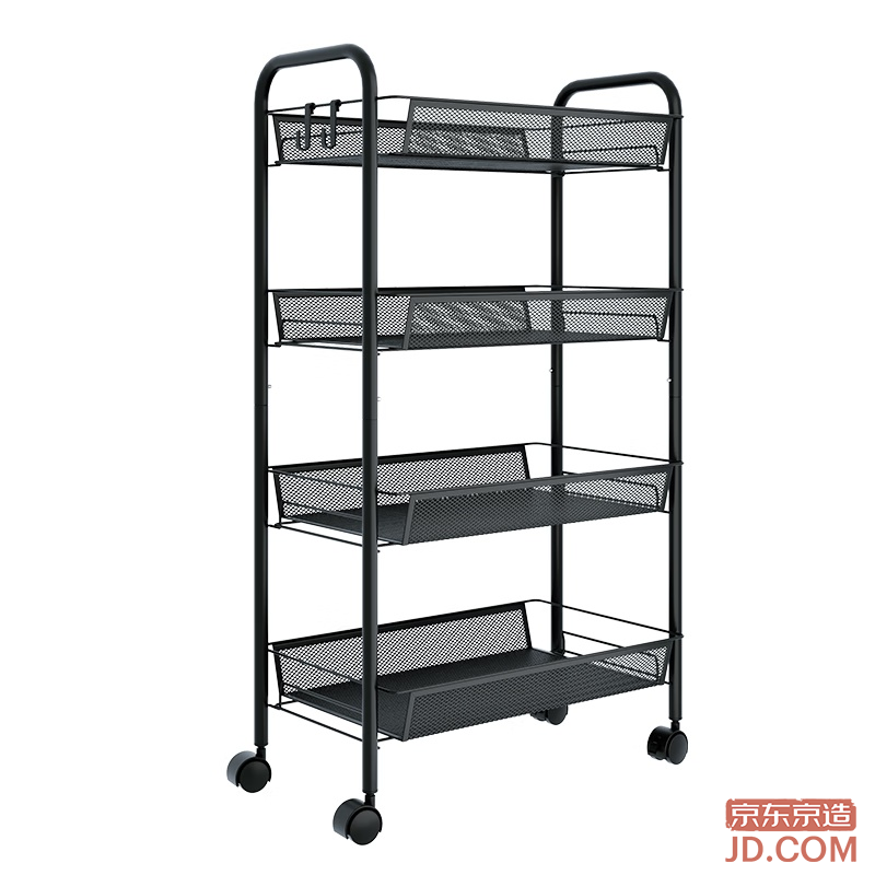 JD Kaka Kitchen Organizer Standing Storage Cabinet Seasoning Sideboard Dish Cupboard Storage Trolley Black 4-Tier