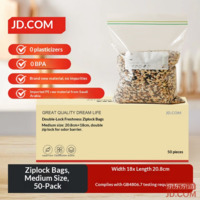JD Food-grade Sealable Bags Medium Dual Zipper Grill Camping 18*20.8cm [50 pcs]