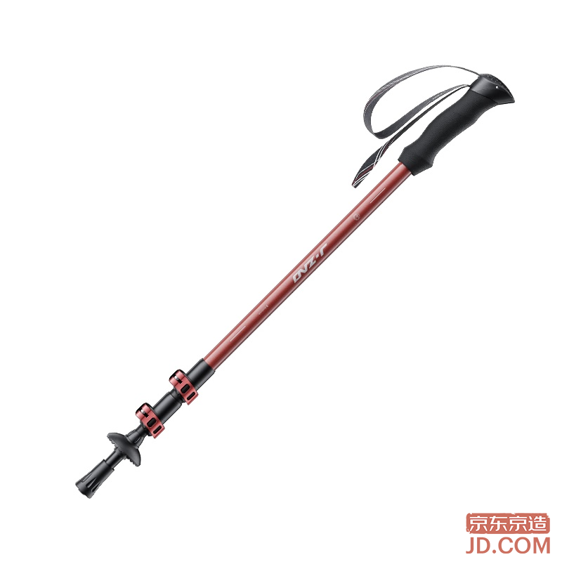JD Peak Straight Handle 6-Series Aluminum Alloy Hiking Cane, Three-Section Telescopic Ultralight Trekking Pole, Red