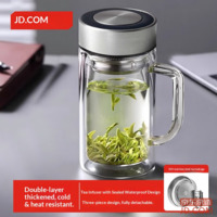 JD Tea Cup Double-layer Glass Tea Coffee Mug with Handle 500ml