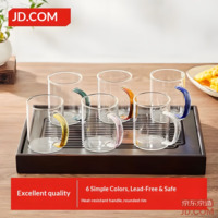 JD Glass Cup High Temp Tea Coffee Mugs, Six Colors, 300ml, Set of 6