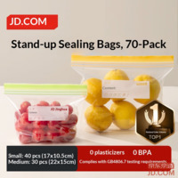 JD Sealed Bags Stand-up Food Grade Fresh-keeping Bags BBQ Camping Combo Small+Medium [70 pcs]