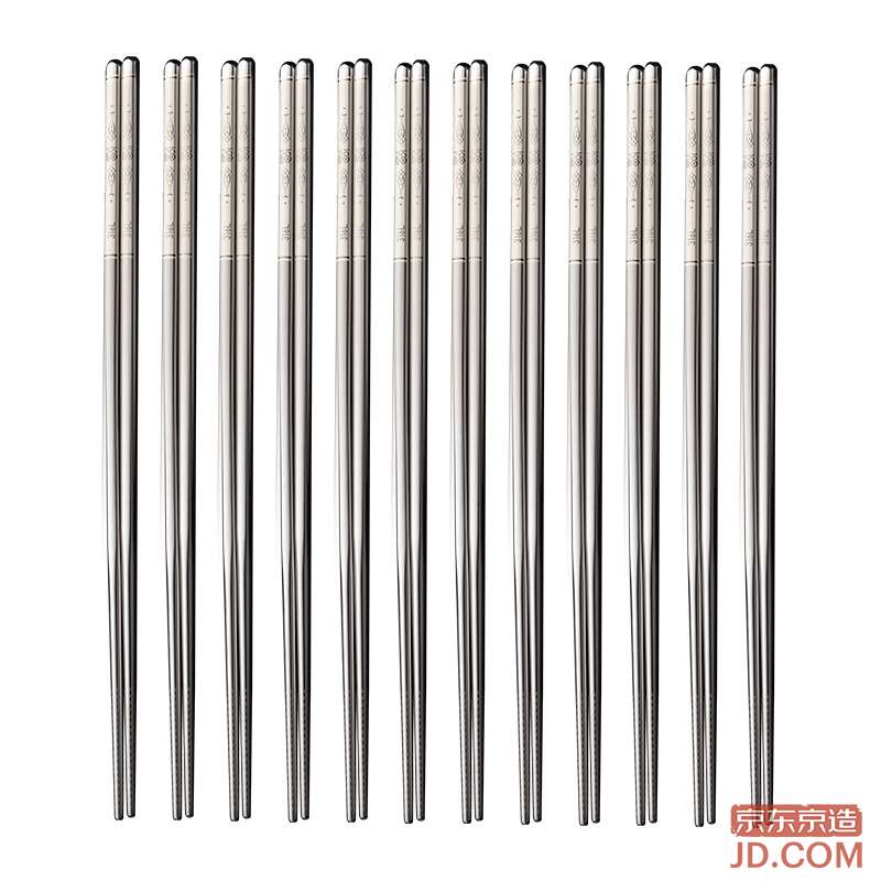 JD Chopsticks Household Food Contact Grade 316L Stainless Steel, Medical Grade [Antibacterial & Ultra Non-slip] 12 Pairs