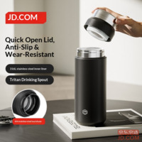 JD Kada Thermos Cup, Tea Separation Tritan, Three-Section, Men’s Women’s 316L Stainless Steel, Black 400ml