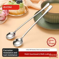 JD Spoon Soup and Rice Spoon 304 Stainless Steel Food Grade Utensil Stirring Spoon [Extended Handle] 2-Pack