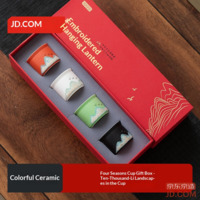 JD Tea Cup Set Master Cup Tea Tasting Cup Splendid Rivers Hand-painted Four-color Cups [Gift Box]