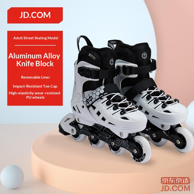 JD Inline Skates for Adults & College Students, Adjustable, Aluminum Frame, White L
