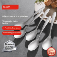 JD Titanium Health Spoon, Stainless Steel Waterdrop Soup Spoon [Long Handle Deep] 5-Piece Set