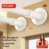 JD Shower Curtain Rod No-Drill Clothing Rod Telescopic Rod Stainless Steel Curtain Rod Balcony Rod White Standard
